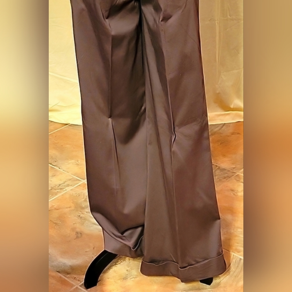 VTG American Rag Y2K Low Rise Wide Leg Cuffed Trousers Brown Size 5 - Picture 6 of 9